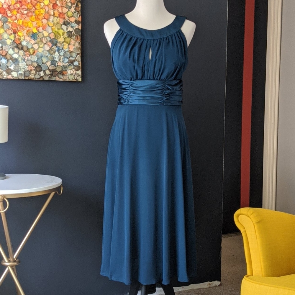 Connected Apparel teal chiffon dress